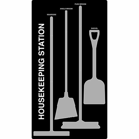 5S SUPPLIES 5S Housekeeping Shadow Board Broom Station Version 6 - Black Board / Gray Shadows No Broom HSB-V6-BLACK/GRAY-BO